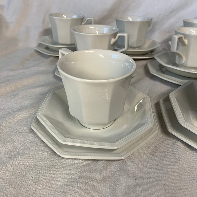 Farmhouse 1980s Johnson Brothers Heritage White Octagonal Ironstone Cup, Saucer and Plate, Creamer - Set of 28 PCS For Sale - Image 3 of 7