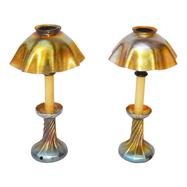 1915 Louis Comfort Tiffany Art Glass Candlestick Lamps - a Pair For Sale