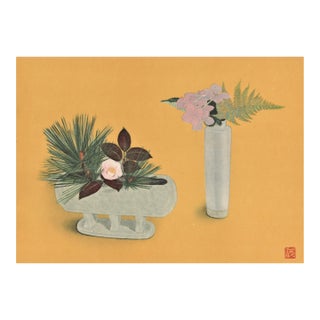 1956 Original Botanical Lithograph-Japanese Flower Arrangement, Matted For Sale