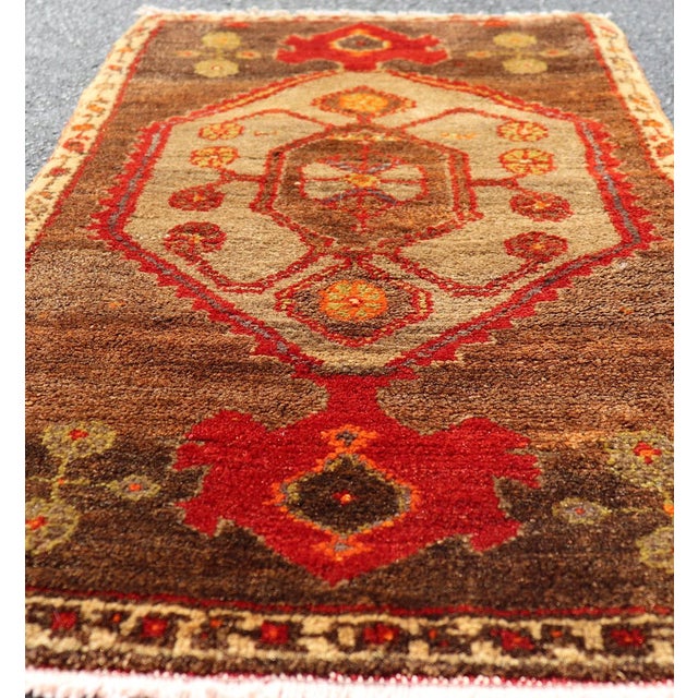 Vintage Turkish Oushak Rug With Taupe Medallion and Rich Brown Field For Sale - Image 4 of 11