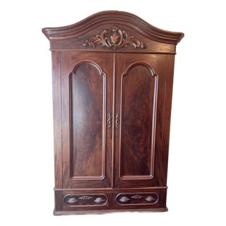 Mid-19th Century Victorian Rococo Revival Flame Mahogany Armoire For Sale