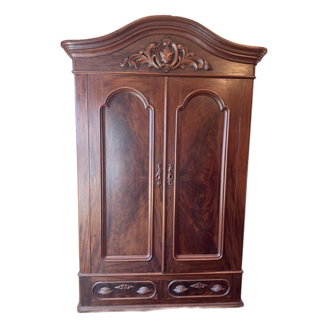 Mid-19th Century Victorian Rococo Revival Flame Mahogany Armoire For Sale