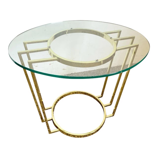 Art Deco Gold Oval Glass Top Side Table For Sale
