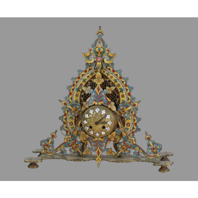 Metal Antique Japy Freres Grande Exposition 1855 Victorian Inlay Enamel Mantel Clock For Sale - Image 7 of 12