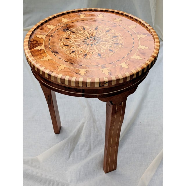 Antique Syrian Marquetry Side Table – Damascus Hand-Inlay With Raw Mother-of-Pearl, C. 1910–1930s For Sale - Image 13 of 14