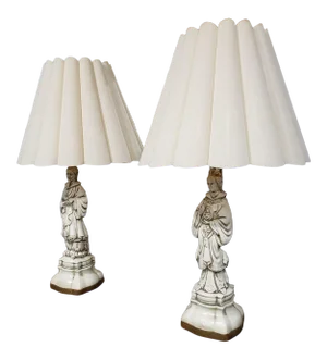 1900s Porcelain Statue Lamps - A Pair