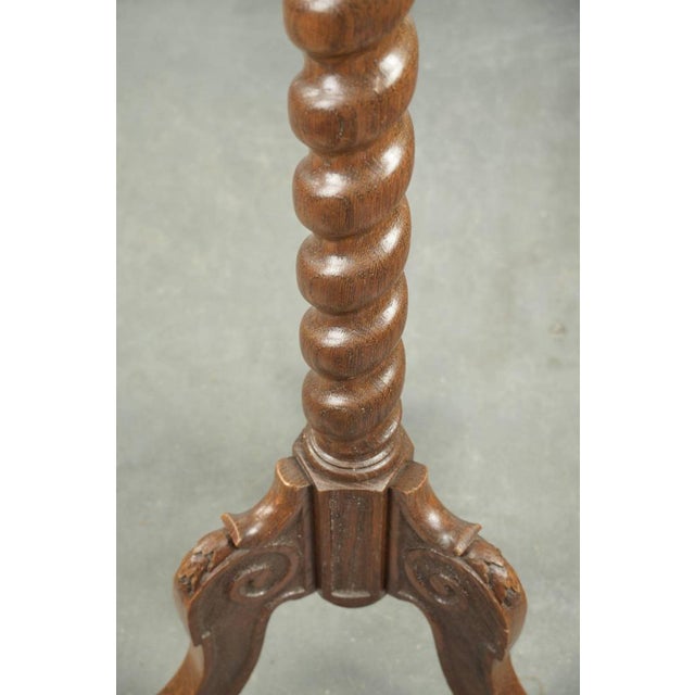 Wood Tall Antique Oak Side Table with Wood Carving For Sale - Image 7 of 10