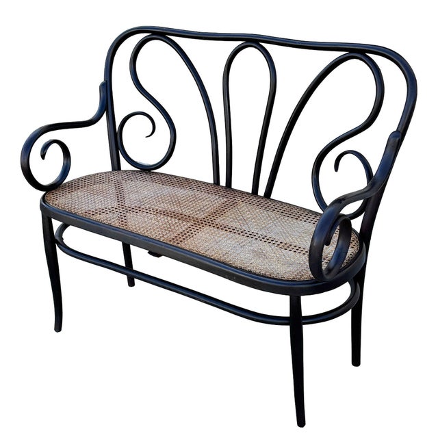 Art Nouveau 1865 Vienna Secession Scrolling Bentwood & Caine Settee Bench byThonet For Sale - Image 3 of 9