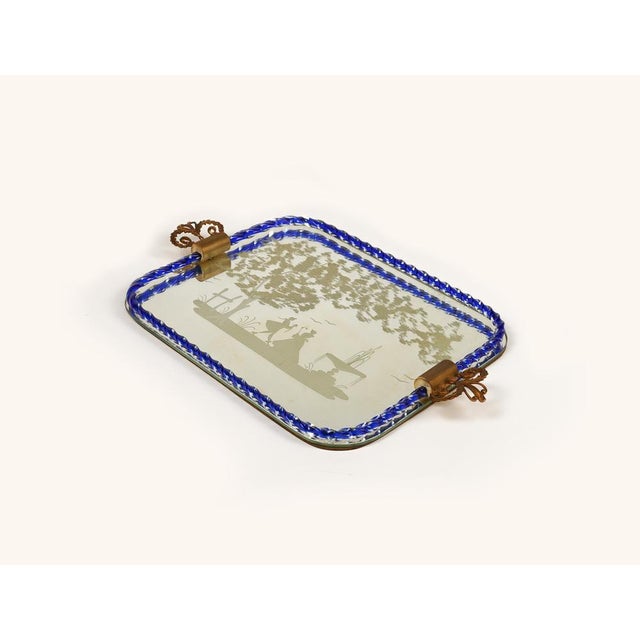 Metal Italian Mirror-Engraved Murano Glass Serving Tray by Ercole Barovier, 1950s For Sale - Image 7 of 14