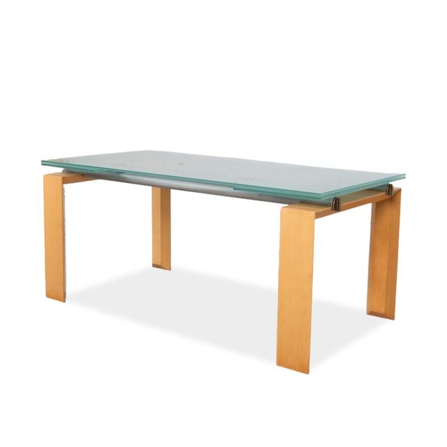 Modern Wooden Stilt Dining Table with Glass from Desalto For Sale - Image 3 of 14