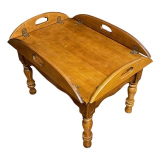 Vintage Mid 20th Century Maple Butler’s Tray Table With Folding Sides For Sale