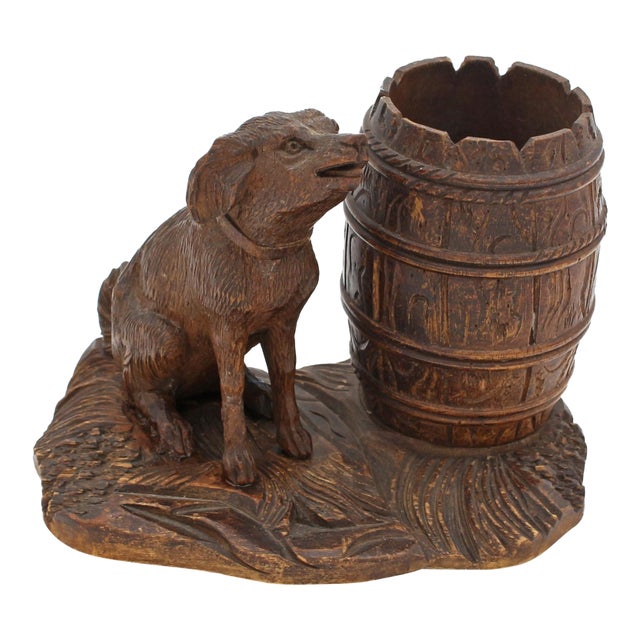 Circa 1880 German Black Forest Carved Dog Smoker's Table Standish For Sale