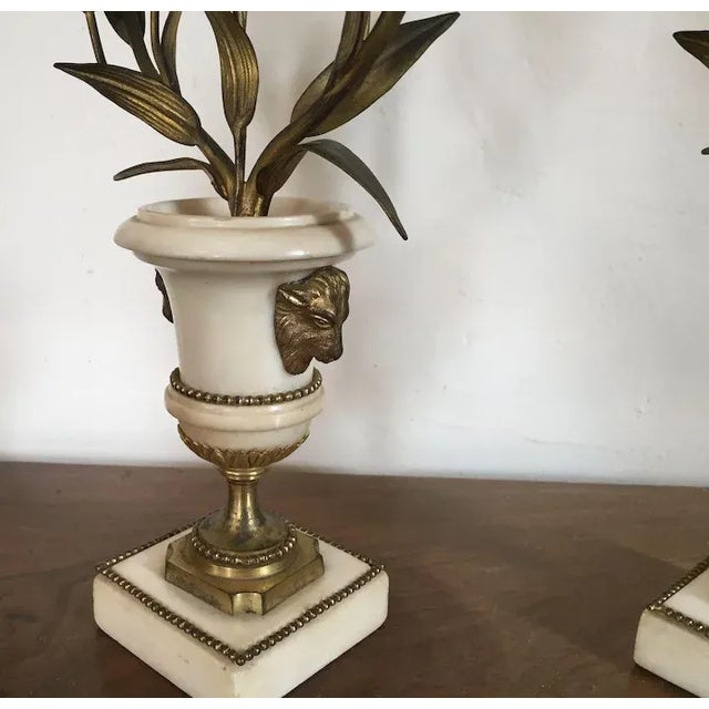 18th Century 18th Century French Louis XVI Fire Gilt Bronze & White Marble Candelabra - A Pair For Sale - Image 5 of 11