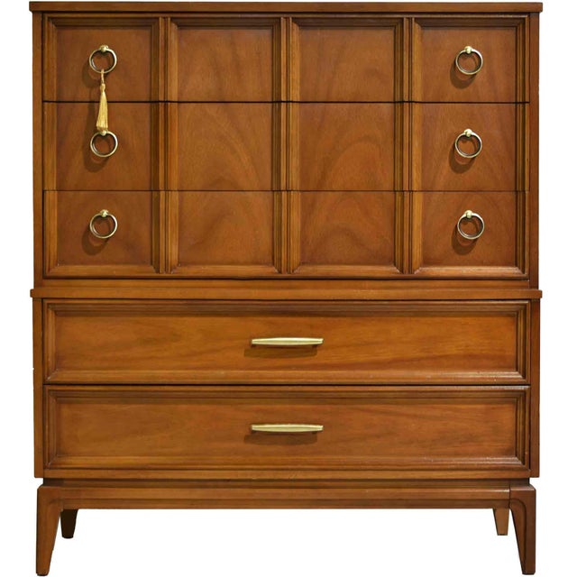1960s Mid Century Modern Walnut Highboy Dresser by Dixie Furniture For Sale - Image 14 of 14
