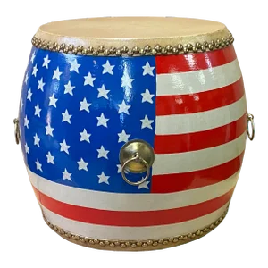 Handmade Small Round Low Flag Graphic Drum Shape Table