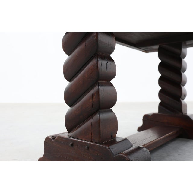 Dark Oak Coffee Table with Spiral‑Turned Trestle Legs, France, 1915 For Sale - Image 4 of 13