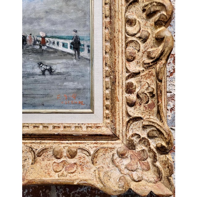 Textile Francois Gall -Elegant Woman W/Parasol & Her Two Girls at the Pier-Oil Painting For Sale - Image 7 of 10