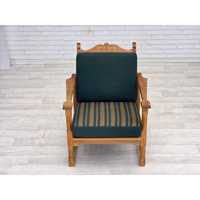 Brown Scandinavian Lounge Chair in Green Wool and Oak, 1970s For Sale - Image 8 of 18
