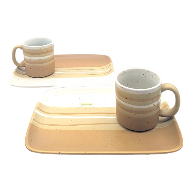 1970s Otagiri Stoneware Breakfast and Snack Set for 2, 4 Pieces For Sale