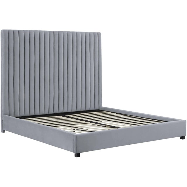 Transitional Arabelle Grey Velvet King Bed For Sale - Image 3 of 7