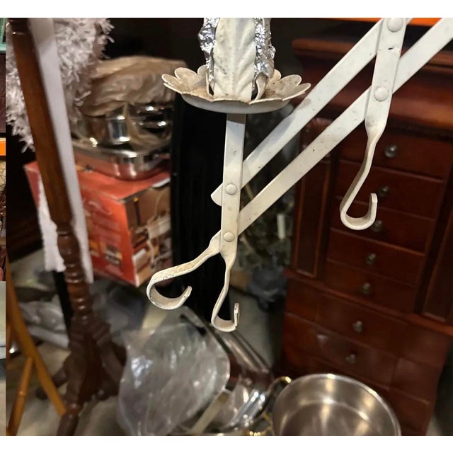 Mid-Century Modern Tall Vintage White Metal Standing Candelabra For Sale - Image 3 of 7