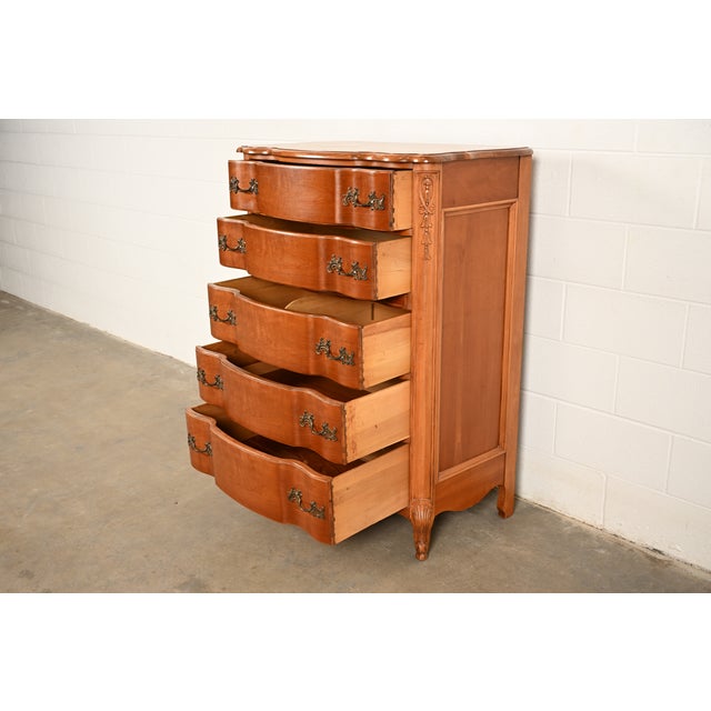 Kent Coffey French Provincial Louis XV Carved Cherry Wood Highboy Dresser, Circa 1960s For Sale In South Bend - Image 6 of 16