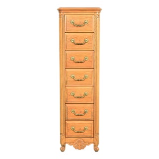 Hickory French Provincial Louis XV Carved Oak Lingerie Chest or Semainier For Sale