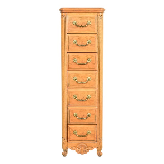 Hickory French Provincial Louis XV Carved Oak Lingerie Chest or Semainier For Sale