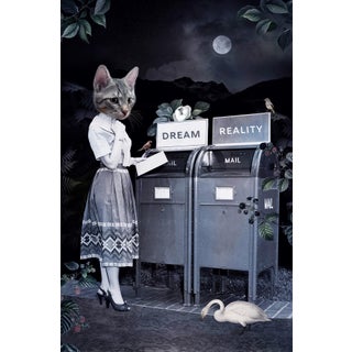 Save Our Future II by Marcin and Kate Owczarek | Digital Art of a woman with a cat head by mailboxes For Sale