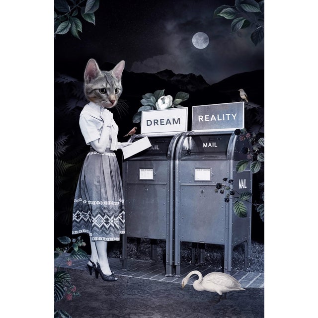 Save Our Future II by Marcin and Kate Owczarek | Digital Art of a woman with a cat head by mailboxes For Sale