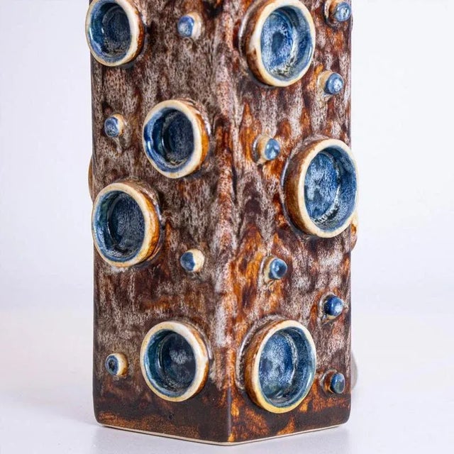 Ceramic table lamps by Soholm, Denmark, 1960s. This high-end sculptural piece is handmade ceramic in brown and blue tones....