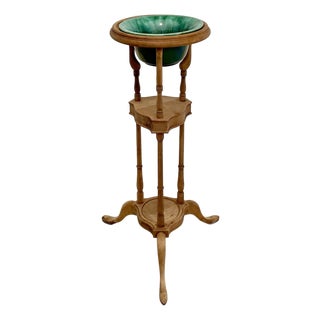 Early 20th Century Jardinière Stand With Vintage Mutual Pottery Planter For Sale