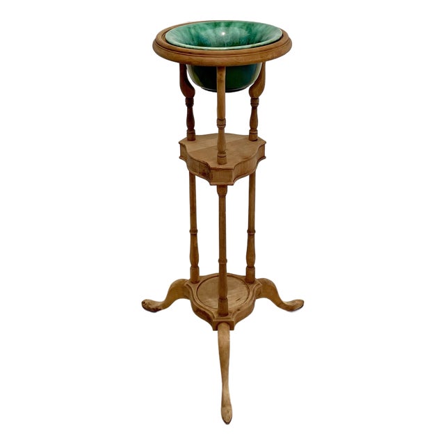 Early 20th Century Jardinière Stand With Vintage Mutual Pottery Planter For Sale