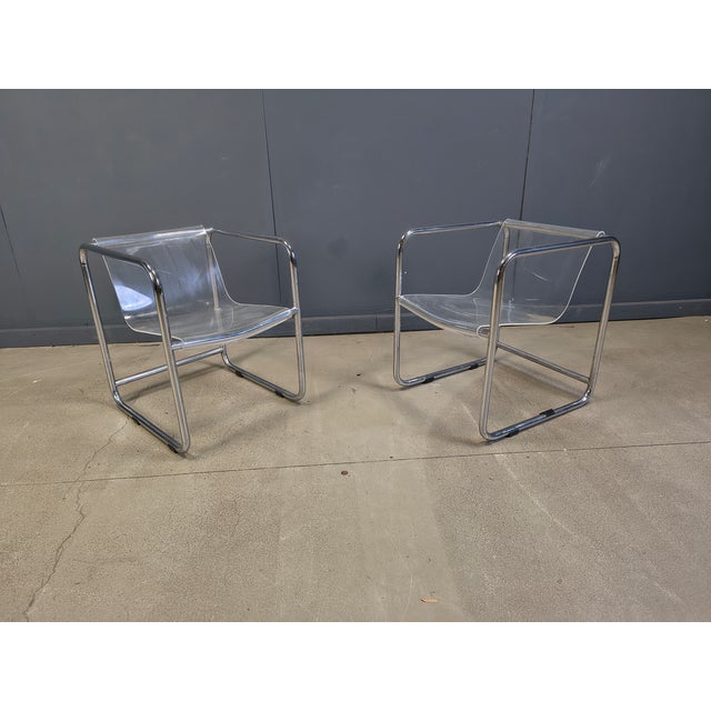 Acrylic Glass and Tubular Chrome Armchairs, 1970s, Set of 2 For Sale - Image 10 of 13