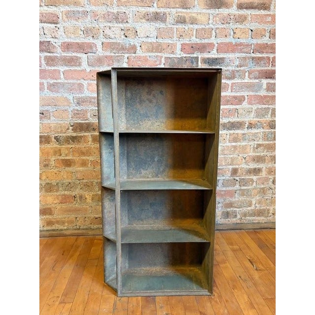 Rustic Antique Industrial Galvanized Steel Angled Shelving Unit For Sale - Image 3 of 16