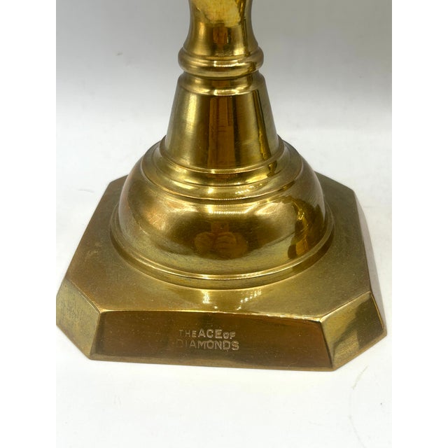 Antique English Brass "Ace of Diamonds" Diamond Jubilee Candlesticks, Pair, C. 1887 For Sale - Image 10 of 12