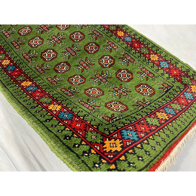 Extra-Long Green Turkmen-Style Geometric Runner Rug, 2'9" X 15'8" For Sale - Image 10 of 15