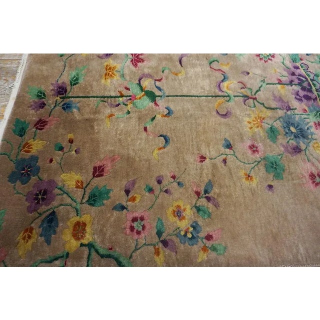 1920s Tan Sand Vase Floral Antique Chinese Art Deco Carpet 8'9" X 11'4" Knotted Wool Rug For Sale - Image 9 of 15