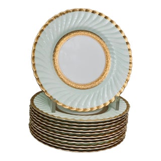 Rare Early 20th Century Antique Somerset Green Dinner Plates by Minton, England- Set of 12 For Sale