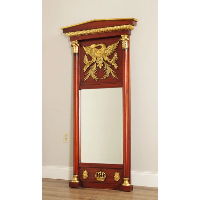 Neoclassical Early 21st Century Federal Style Mahogany Partial Gilt Trumeau Mirror For Sale - Image 3 of 13