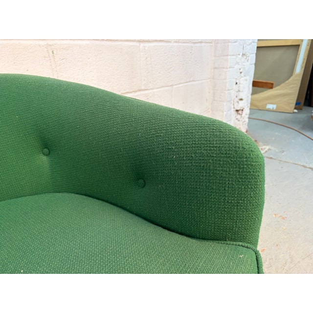 Pair of Vintage Green Barrel Back Swivel Lounge Chairs For Sale - Image 9 of 11