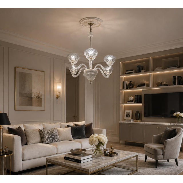 Transparent 1950s 6 Light Rostrato Murano Glass Chandelier by Barovier & Toso For Sale - Image 8 of 15