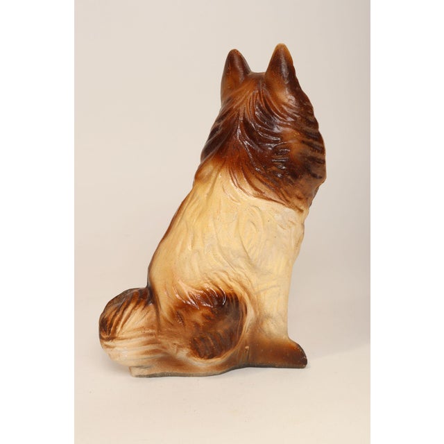 1940s Vintage Folk Art Chalkware Carnival Chalk Brown Collie Dog Sculpture / Figurine For Sale - Image 5 of 15