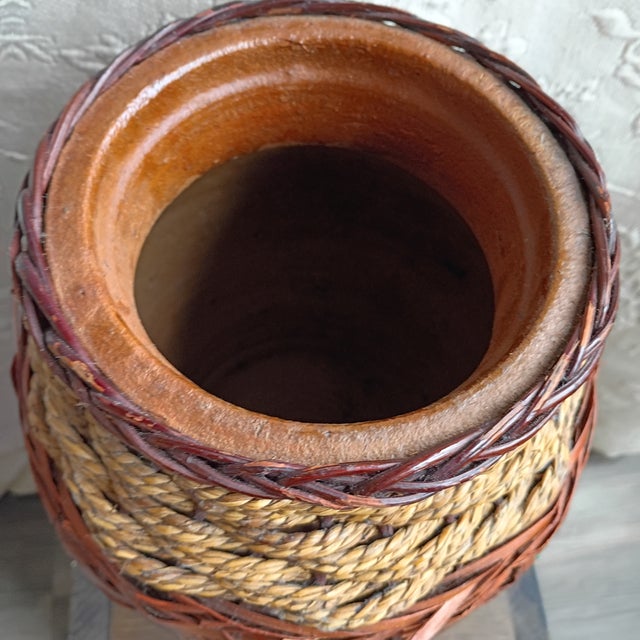 Vintage 20th Century Earthenware Jar Vase With Bamboo and Wickerwork For Sale - Image 13 of 18