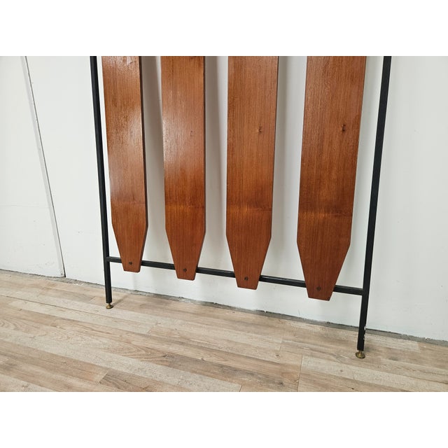 Metal Iron and Teak Wall Coat Rack with Brass Hangers, 1960 For Sale - Image 7 of 10