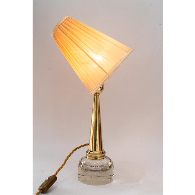 Art Deco Glass and Brass Table Lamp with Fabric Shade, 1920s For Sale - Image 4 of 18