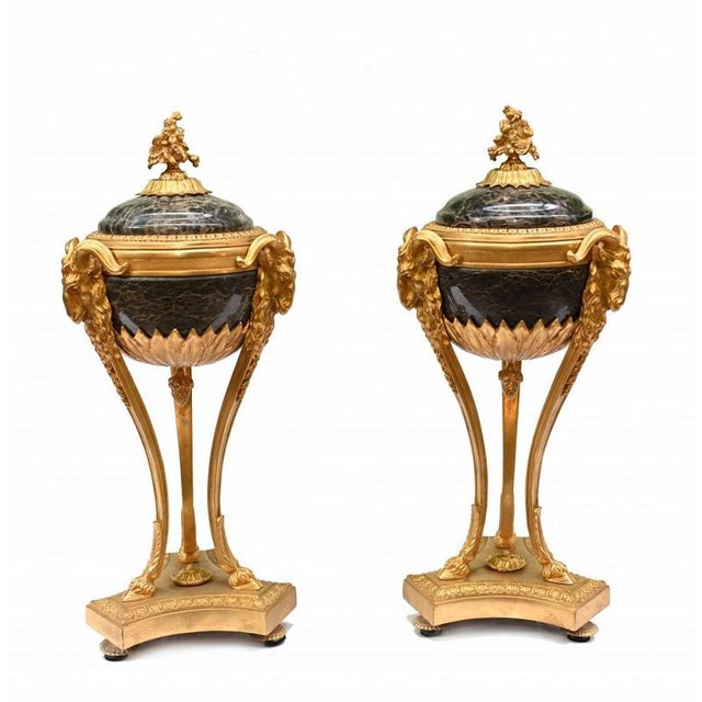 Marble Vases with Gilt Rams Heads, 1880, Set of 2 For Sale - Image 4 of 9