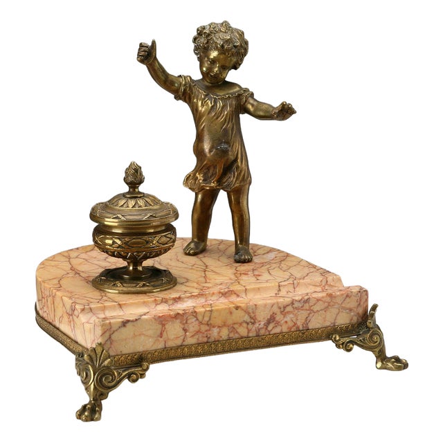 Marble and Bronze Inkwell with Three Feet For Sale