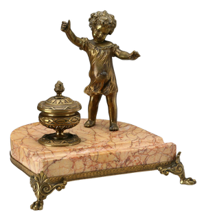 Marble and Bronze Inkwell with Three Feet