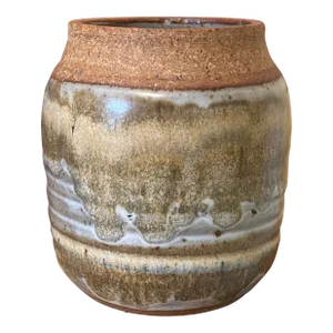 1970s Vintage Signed Studio Pottery Vase With Glaze Details